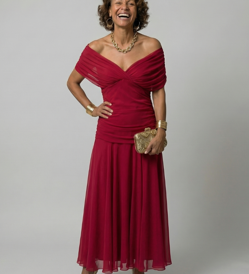 Réka™ | Elegáns vállvillantós midi ruha