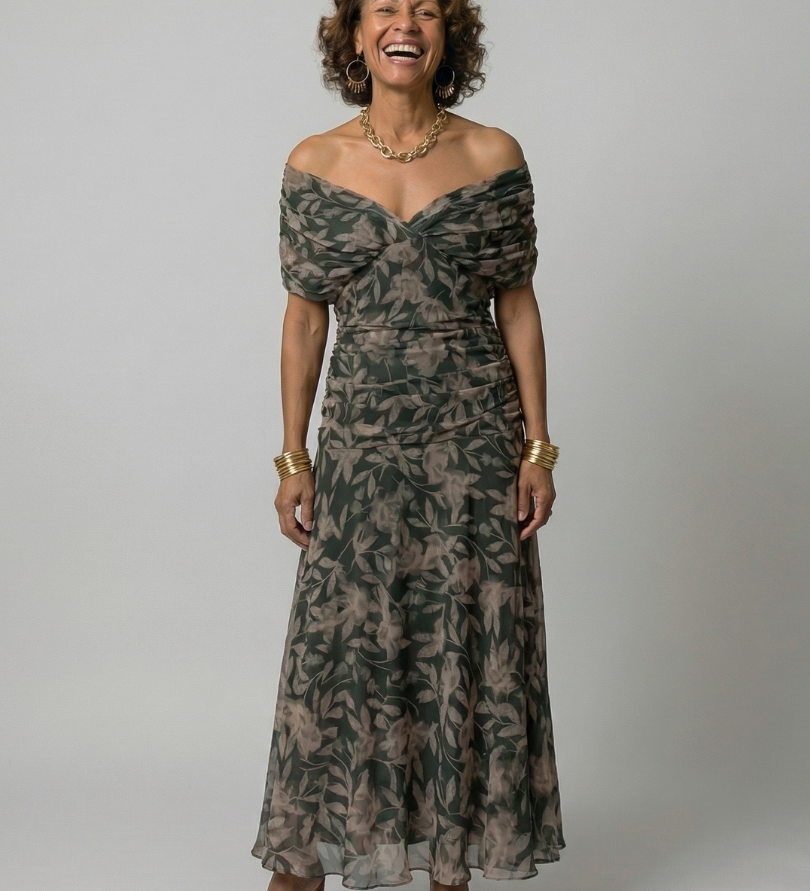 Réka™ | Elegáns vállvillantós midi ruha