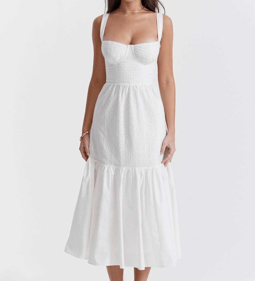 Nóra™ | Stílusos midi ruha elegáns hímzéssel